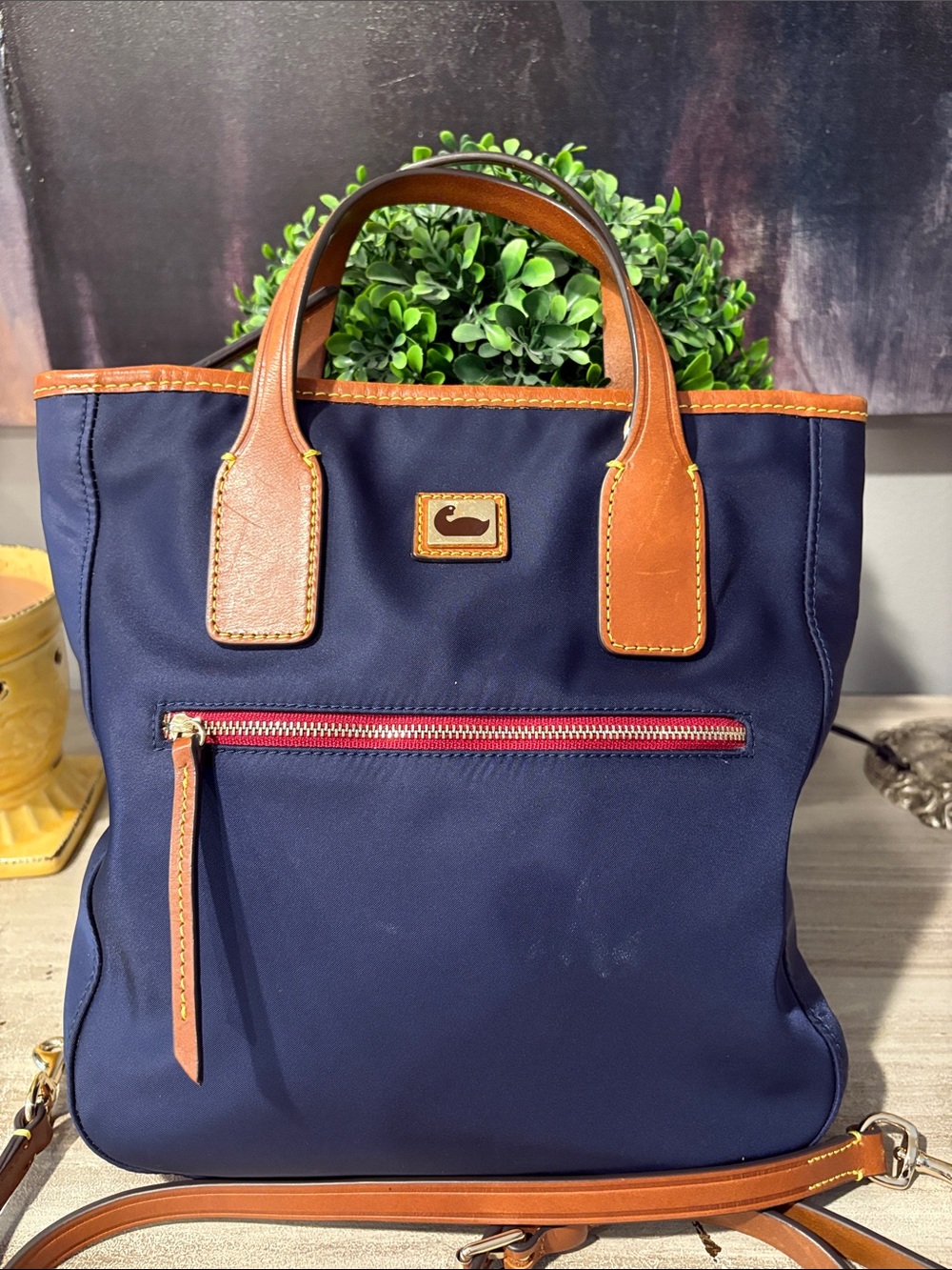 Dooney & Bourke Windham Navy Nylon Leather-Trim Tote.